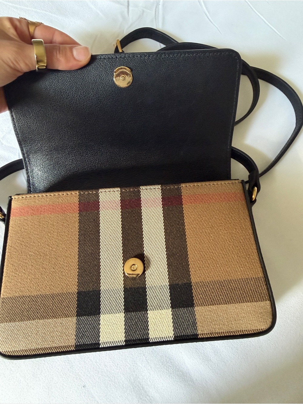 Burberry Black Leather & Nova Check Crossbody Shoulder Bag - Picture 3 of 6